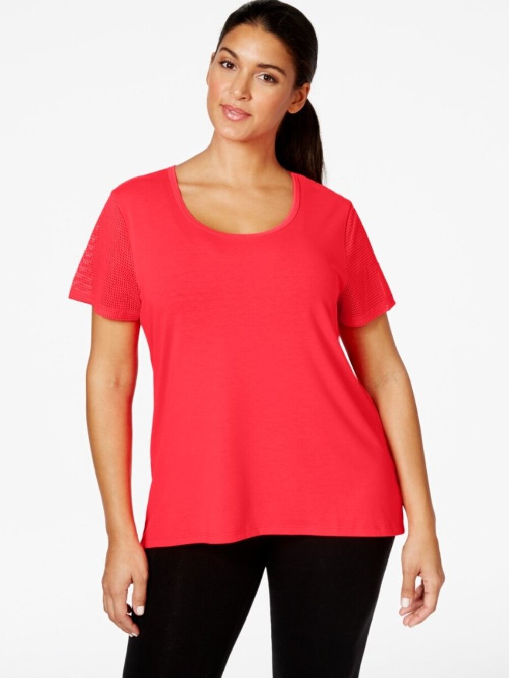 Jessica Simpson Womens Plus Size Partial Mesh Cutout Racerback T-Shirt